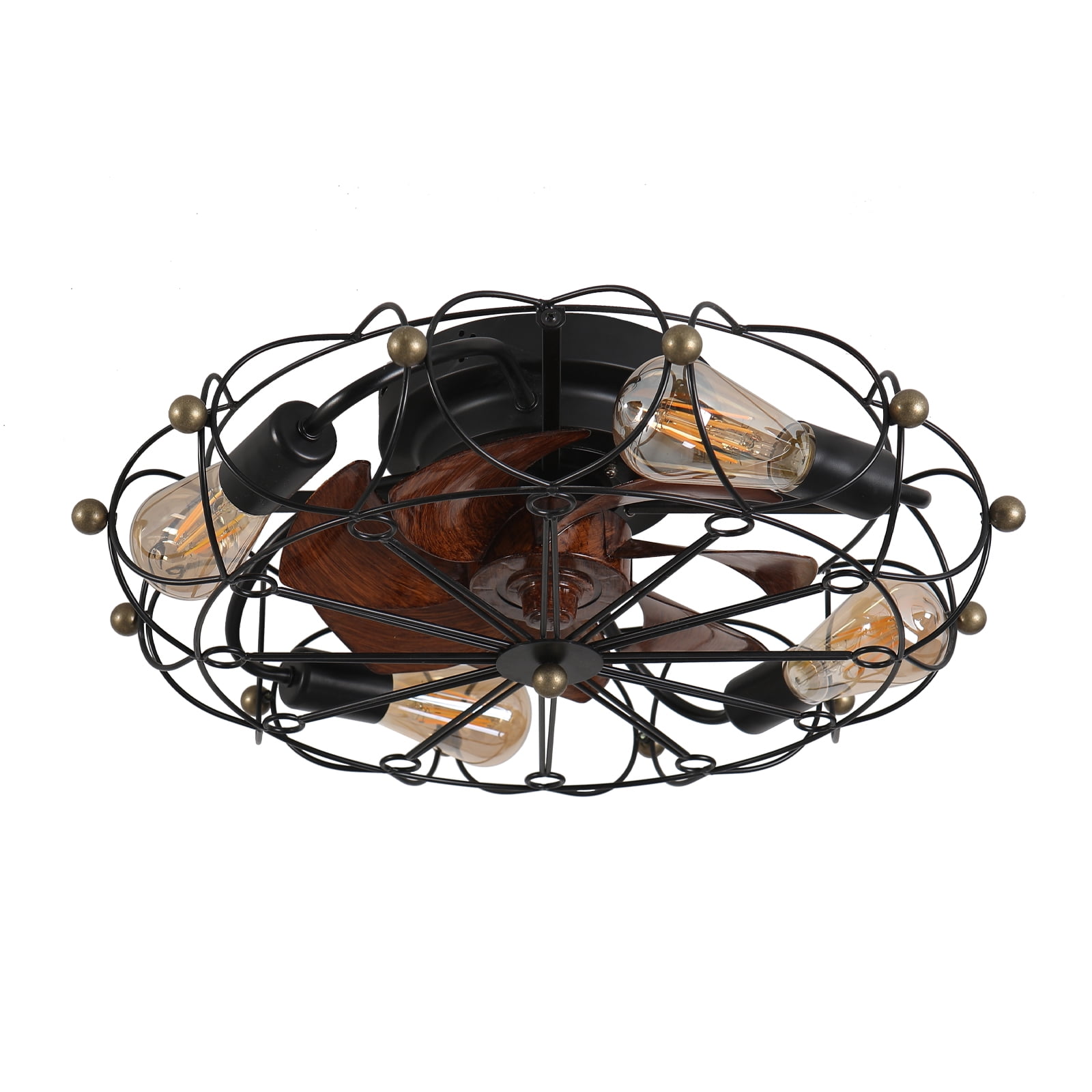 Lighted ceiling fan,19.7-inch low-profile ceiling fan with guard, small recessed LED light fixture and remote control, suitable for bedrooms, kitchens, and living rooms (black)