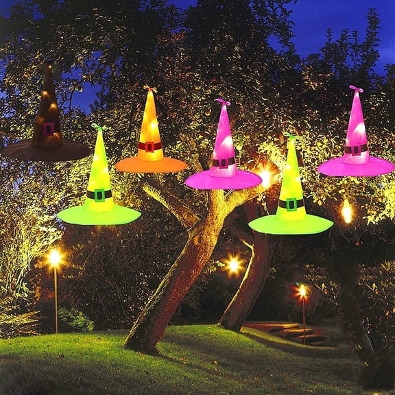 Halloween Decorations Outdoor 6Pcs Hanging Lighted Witch Hat Decorations Halloween Decor for Outdoor Halloween Decorations, Tree, Porch, Yard
