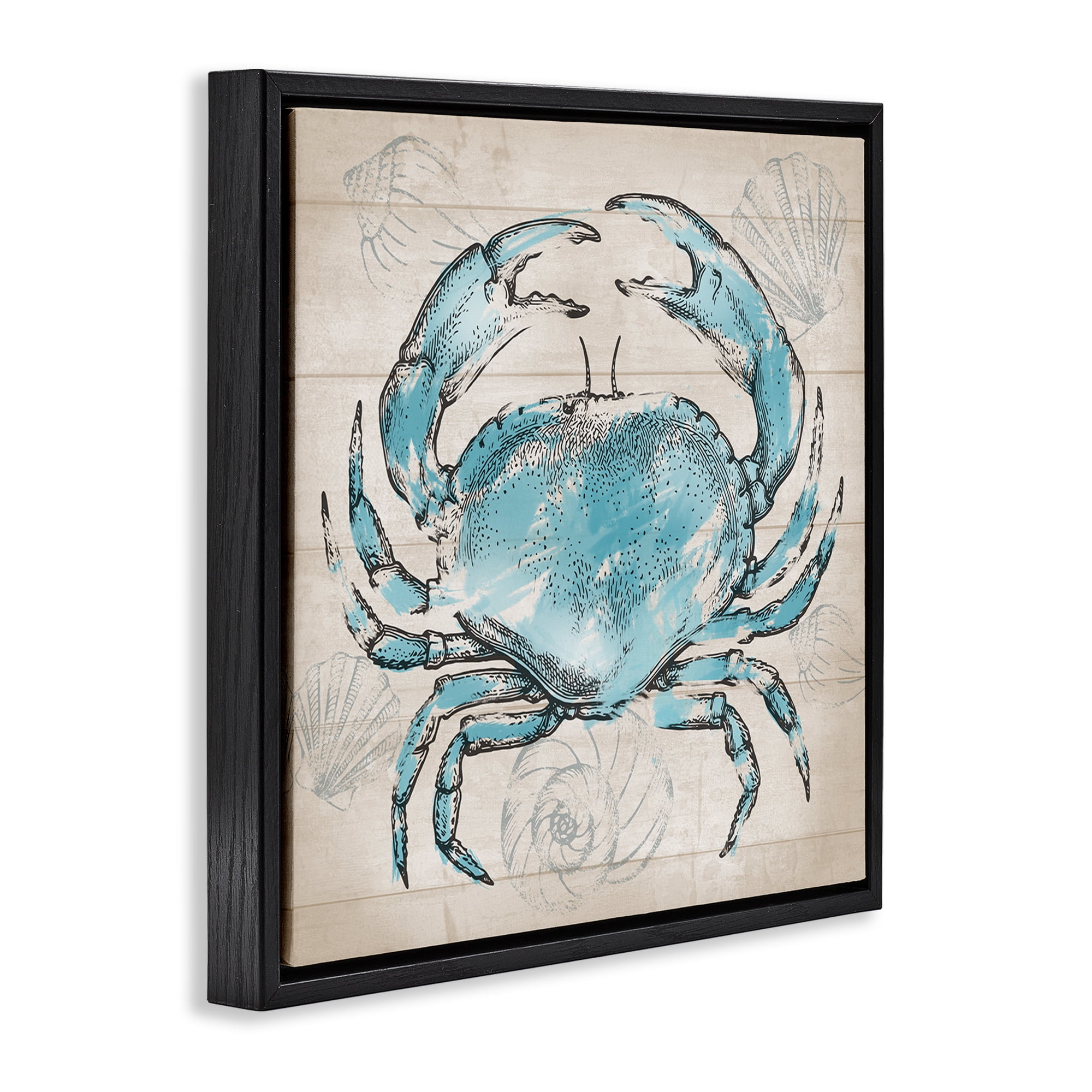 Stupell Industries Vintage Drawn Crab Animals Painting Black Floater Framed Canvas Art Print Wall Art, 25 x 25