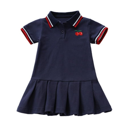 

Baozhu Summer Baby Girls Pleated Dress Cheery Knitted Sun Dress Clothes 1-6T