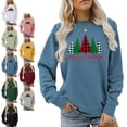 thumbnail image 3 of Camisas de Navidad para mujer, cuello redondo, patrón de árbol, fibra de poliéster suave, camiseta de manga larga para mujer, para fiesta, oficina, 3 of 5