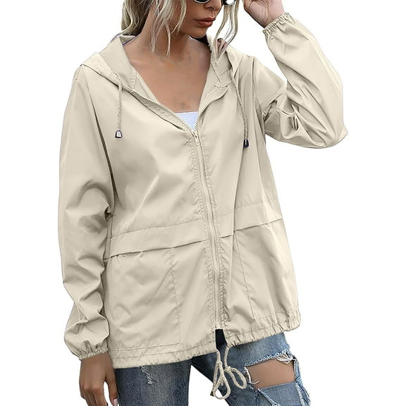 iHPH7 Windbreaker Jacket Women Packable Rain Jacket Womens Fall Jackets Outdoor Jacket Light Rain Jacket Women Hiking Rain Jacket Women Softshell Jacket Beige L