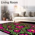 thumbnail image 2 of ODIKA 6'x9' Machine Washable Non-Slip Area Rug, Radiant Folk Bloom with Decorative Petal Swirls High Traffic Rug with Pad, Black, 743892, 2 of 8