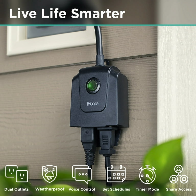 iHome Flow Smart Outdoor WiFi Plug, Weatherproof, 2 Individually Controlled  Smart Outlets 
