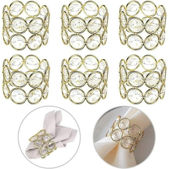 Set of 6, Handmade Napkin Rings Sparkly Crystal Beads Table Dinner Napkin Holders for Wedding Centerpieces Special Occasions Festival Celebration