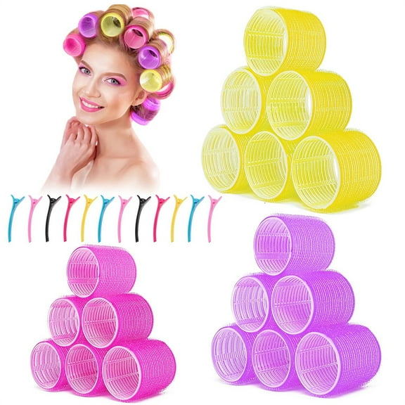 NOGIS Jumbo Hair Rollers, 36 Packs Large Hair Rollers for Long Medium Short Hair, 3 Size Self Grip Hair Rollers for Women Curls at Home (12×Large 12×Medium 12×Small,Random Color)