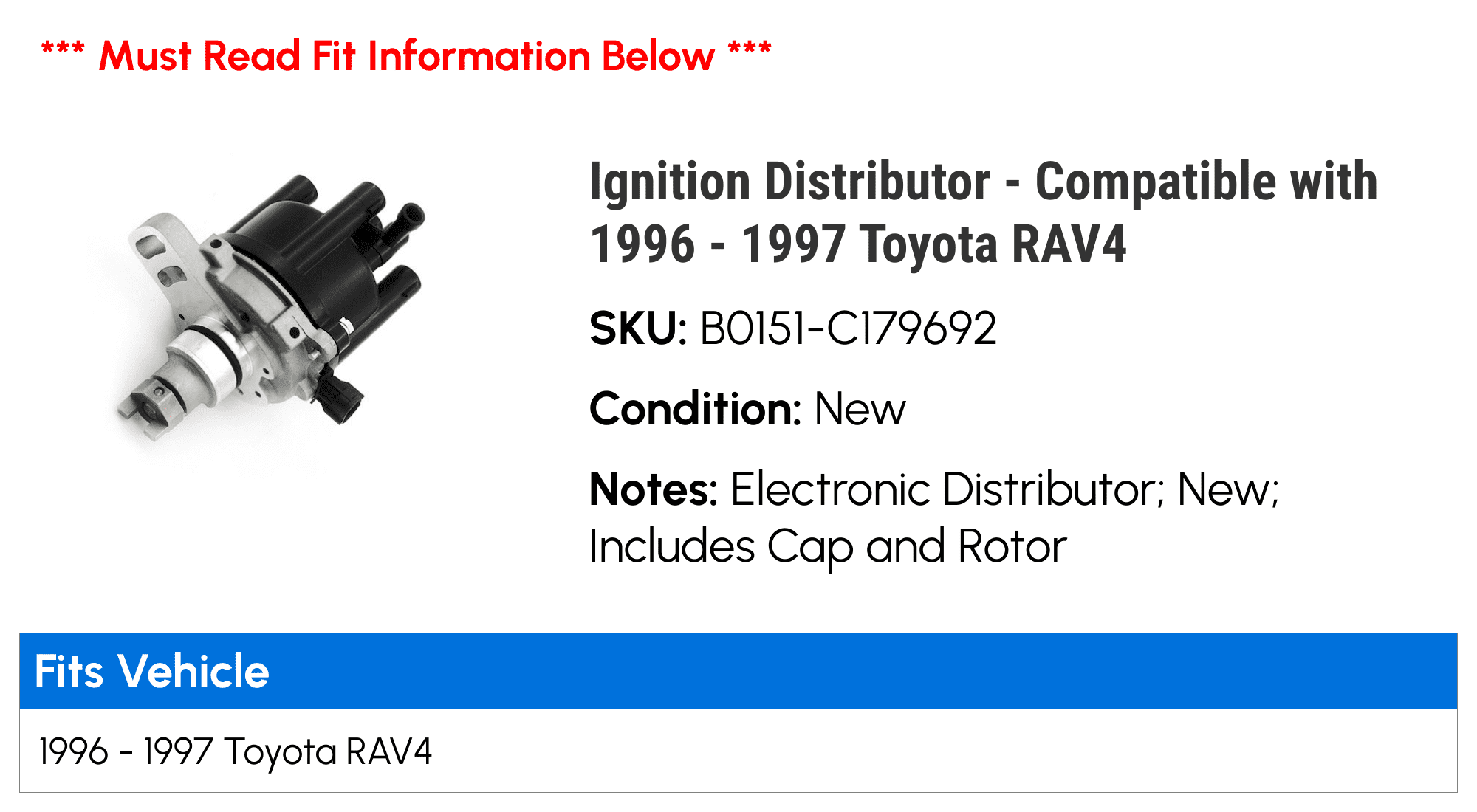 Ignition Distributor - Compatible with 1996 - 1997 Toyota RAV4