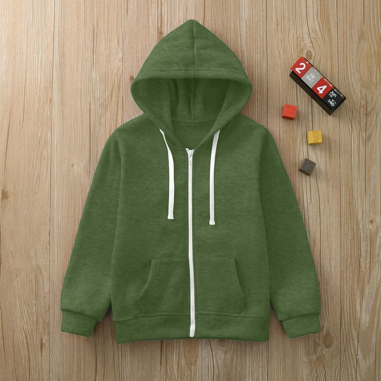 UAYOTSE Sweatshirt Color Solid Zip Jackets Long Hoodie Top Boys