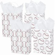 12Pcs 2 Styles Baseball Party Favor Bags Rectangle Paper Gift Bags with Handles 12Pcs Tissue Papers