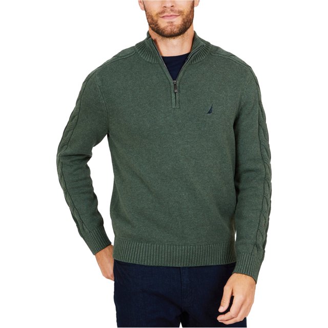Nautica Mens Cable Sleeve Pullover Sweater, Green, Large