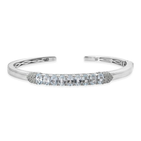 Aquamarine Cuff - Aquamarine Zircon Platinum Over Silver Cuff Bangle Bracelet 7.25