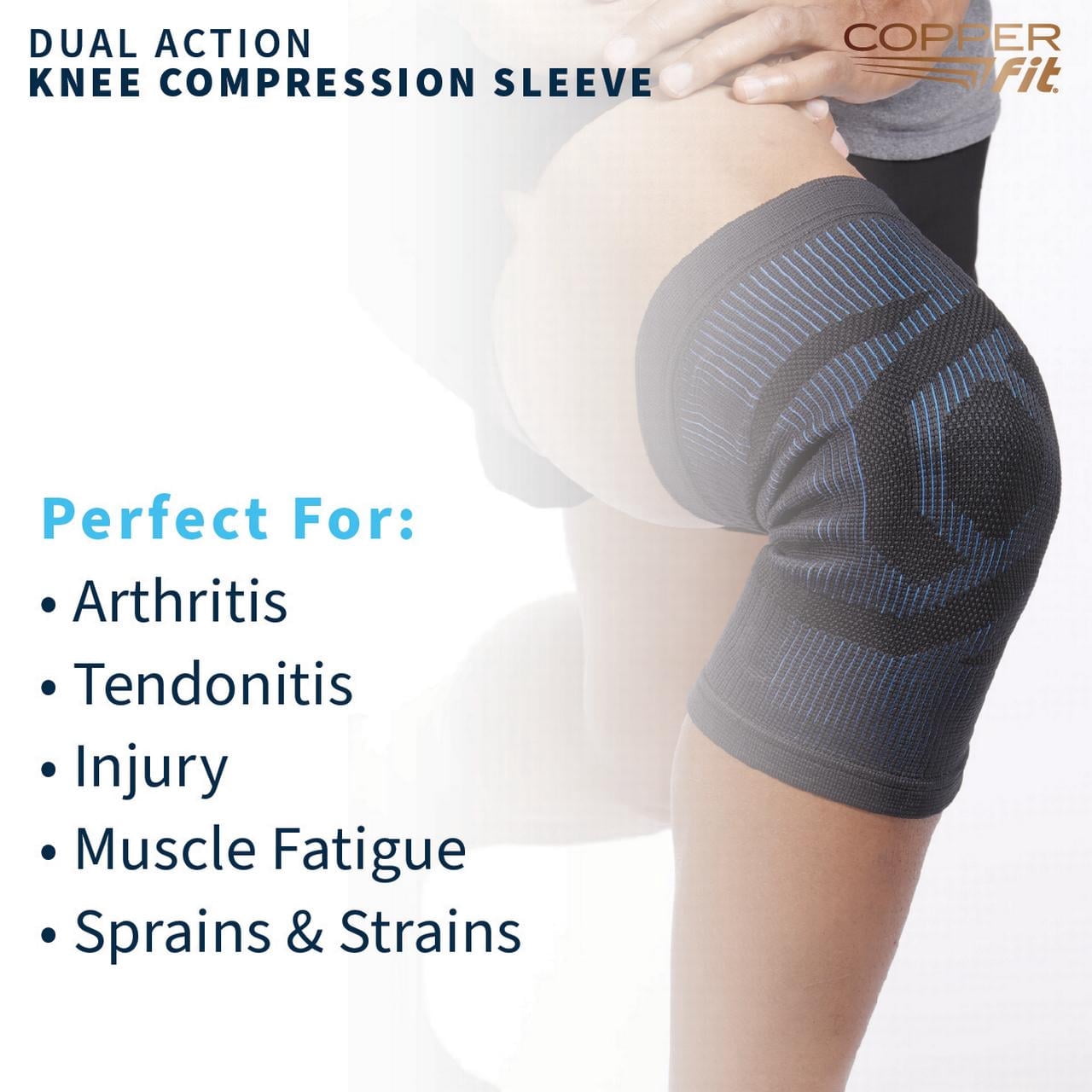Copper Fit Dual Action Knee Support Compression Sleeve: Stability, Arthritis & Tendinitis (Black L/XL)