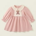 thumbnail image 2 of Gpaecead 2-10Y Kids Girls Princess Dress Trendy Embroidered Teddy Bear Lapel Long Sleeve Doll Collar Dress Pink, 2 of 9