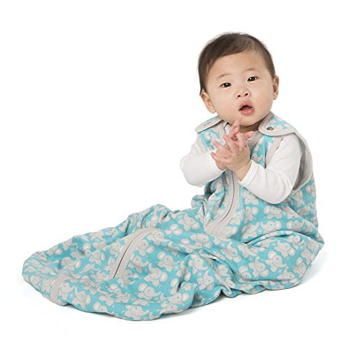 100 Cotton Sleeping Sack, Baby Sleeping Bag We le Blanket, Sleep Nest Lite, Infant and Toddler, Teal Elephant, Large 18-36 Months