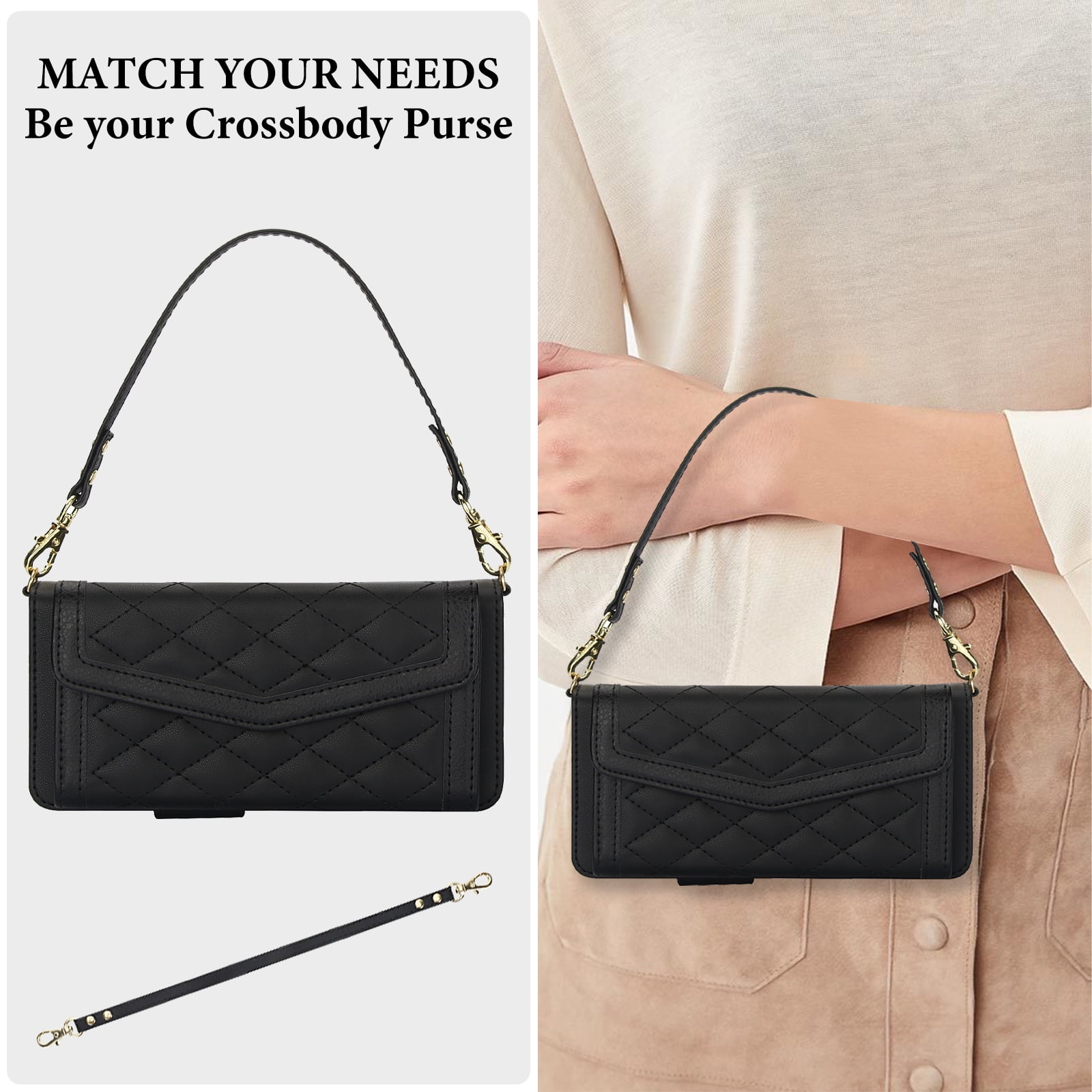 Dteck for Samsung Galaxy Z Fold 3 Wallet Case with S Pen Holder for Women, Crossbody Wallet Z Fold 3 Phone Case with 12-Card Slots, PU Leather Flip Case with Strap Wristlet & Shoulder Strap,Black