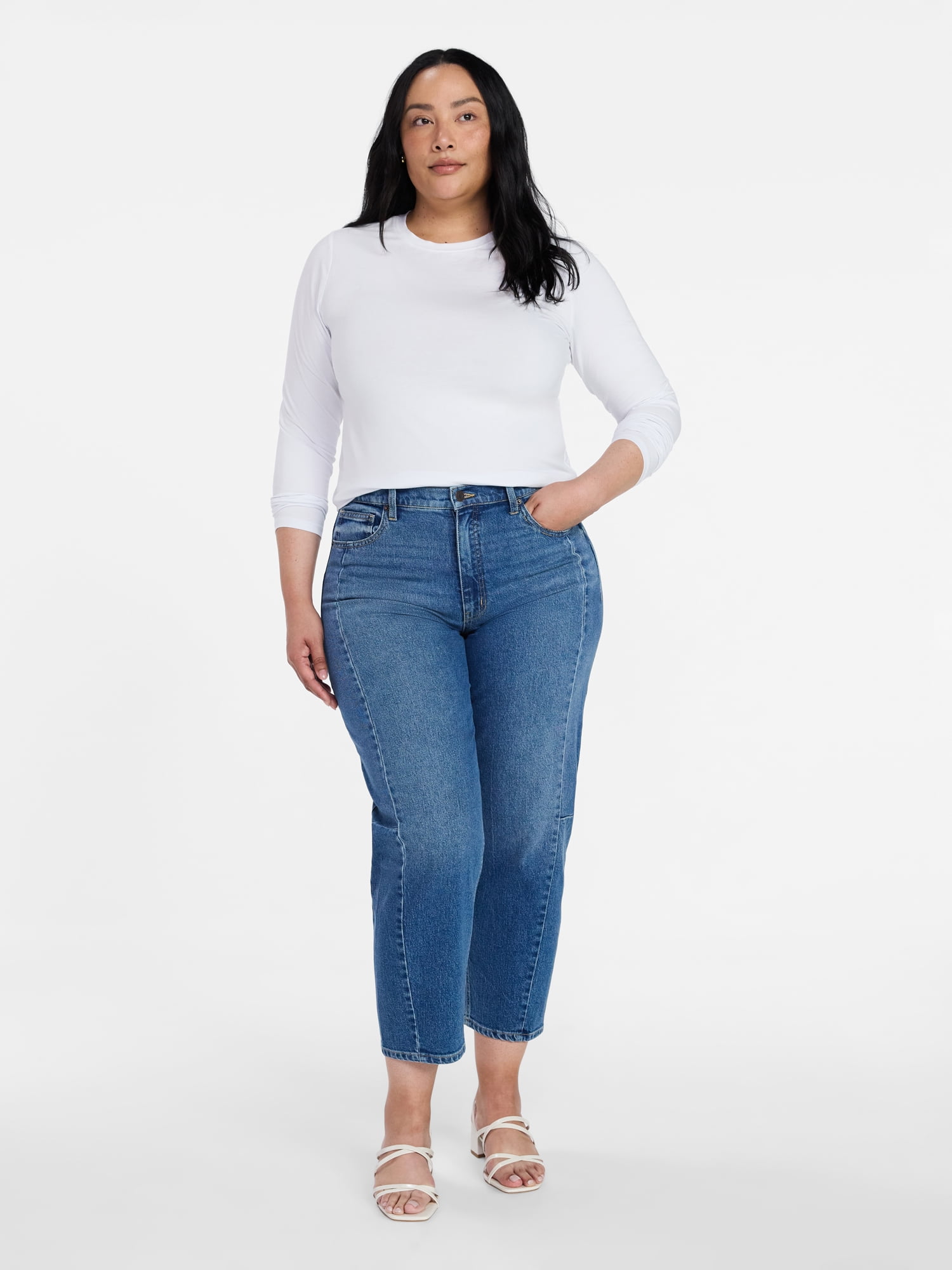 Time and Tru Women's High Rise Barrel Jeans, 28" Inseam, Sizes 0-20
