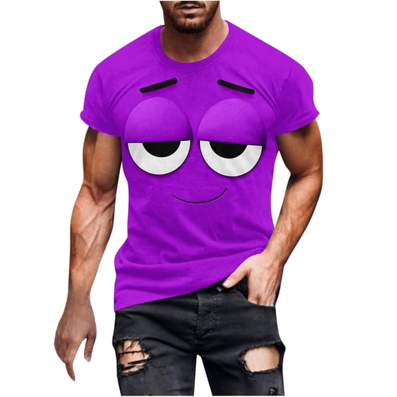 Funny Graphic T-Shirts for Men Crewneck Short Sleeve Tee Breathable Casual Top for Spring Summer & Outdoor Purple-3 4XL