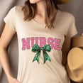 thumbnail image 4 of Nurse Graphic T-Shirt | Pink Lettering with Green Bow Tee for Women, CarolinaBlue, Size XL, 4 of 6