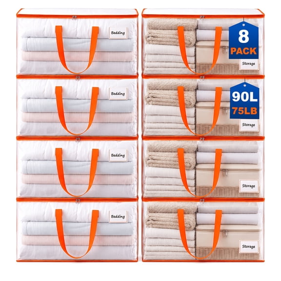 FOLVORA 8 Pack Clear Moving Bags, Extra Large Heavy Duty Storage Bags with Reinforced Handles and Zippers, Transparent Moving Totes for Clothes, Bedding, College Dorm and Moving
