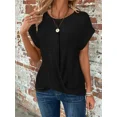 thumbnail image 1 of Camiseta de tejido de punto de Color liso para mujer, Tops sueltos informales cómodos para viajeros, jersey de manga corta con cuello redondo, camisetas para mujer, 1 of 4