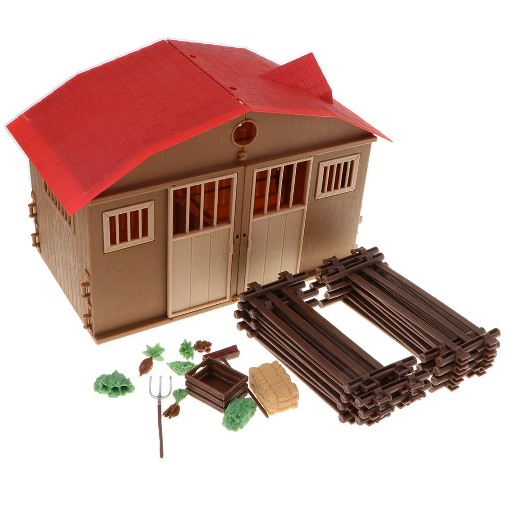 Children DIY Farm Cabin Scene Model Building Blocks Educational Toy Playset 