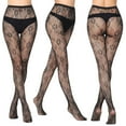 thumbnail image 3 of Lovskoo 2024 Women's Patterned Fishnet Tights High Waist Pantyhose Floral Sheer Stockings Black-I, 3 of 4