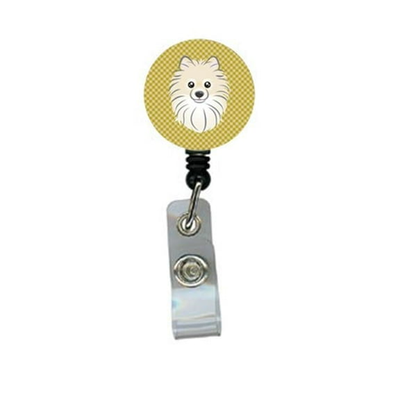 Carolines Treasures BB1135BR Tan Checkered Pomeranian Retractable Badge Reel