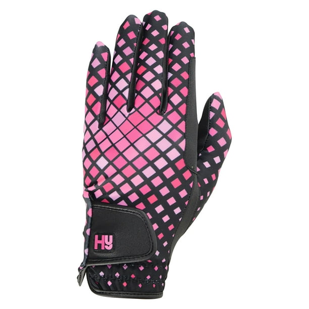 Hy5 - Guantes de montar ligeros y estampados unisex (Negro/Rosa Claro/Cereza)