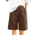 thumbnail image 4 of Women Linen Blend Bermuda Shorts Elastic High Waist Button Front Knee Length Casual Wide Leg Shorts with Side Pockets, 4 of 6