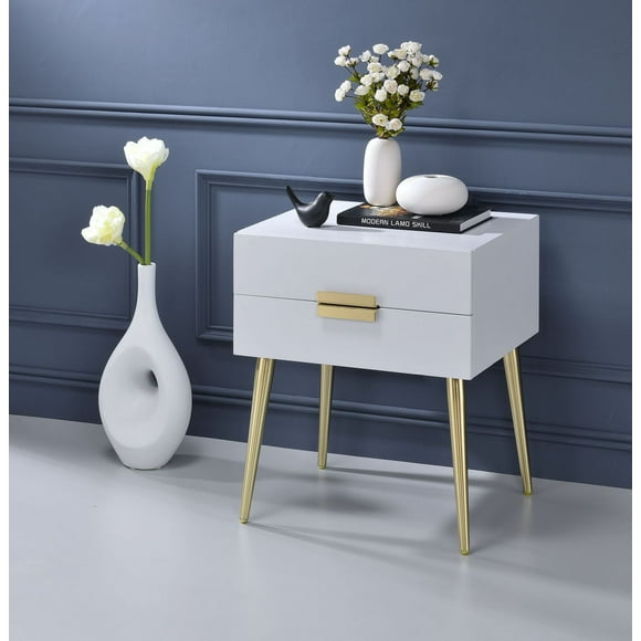 ACME Denvor End Table in White & Gold