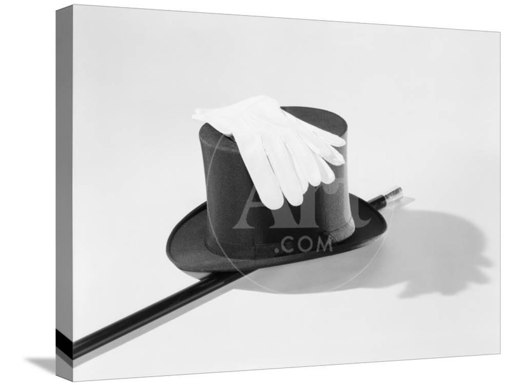 Top Hat, Cane and Gloves, Stretched Canvas Wall Art Sold by