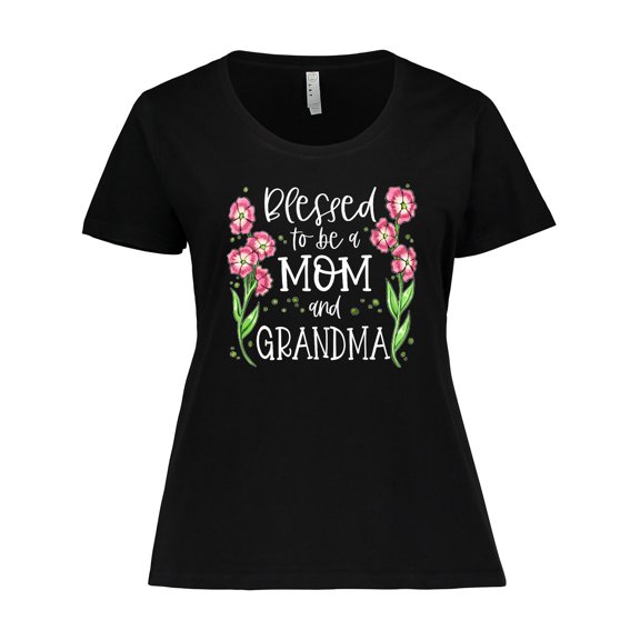 Inktastic Blessed to Be a Mom and Grandma Pink Flowers Women's Plus Size T-Shirt