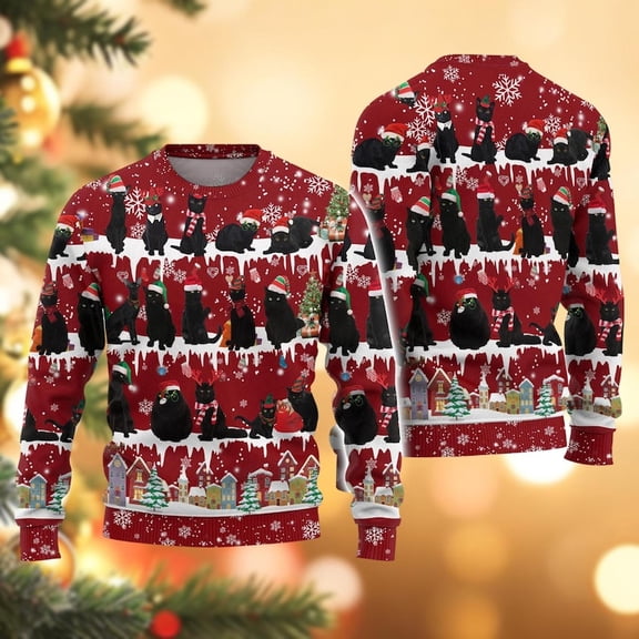 Black Cats Christmas 3D Sweater, Black Cat Christmas Sweater, Cat Xmas Sweater, Cat Owner Matching Family Sweater, Pet Lover Shirt