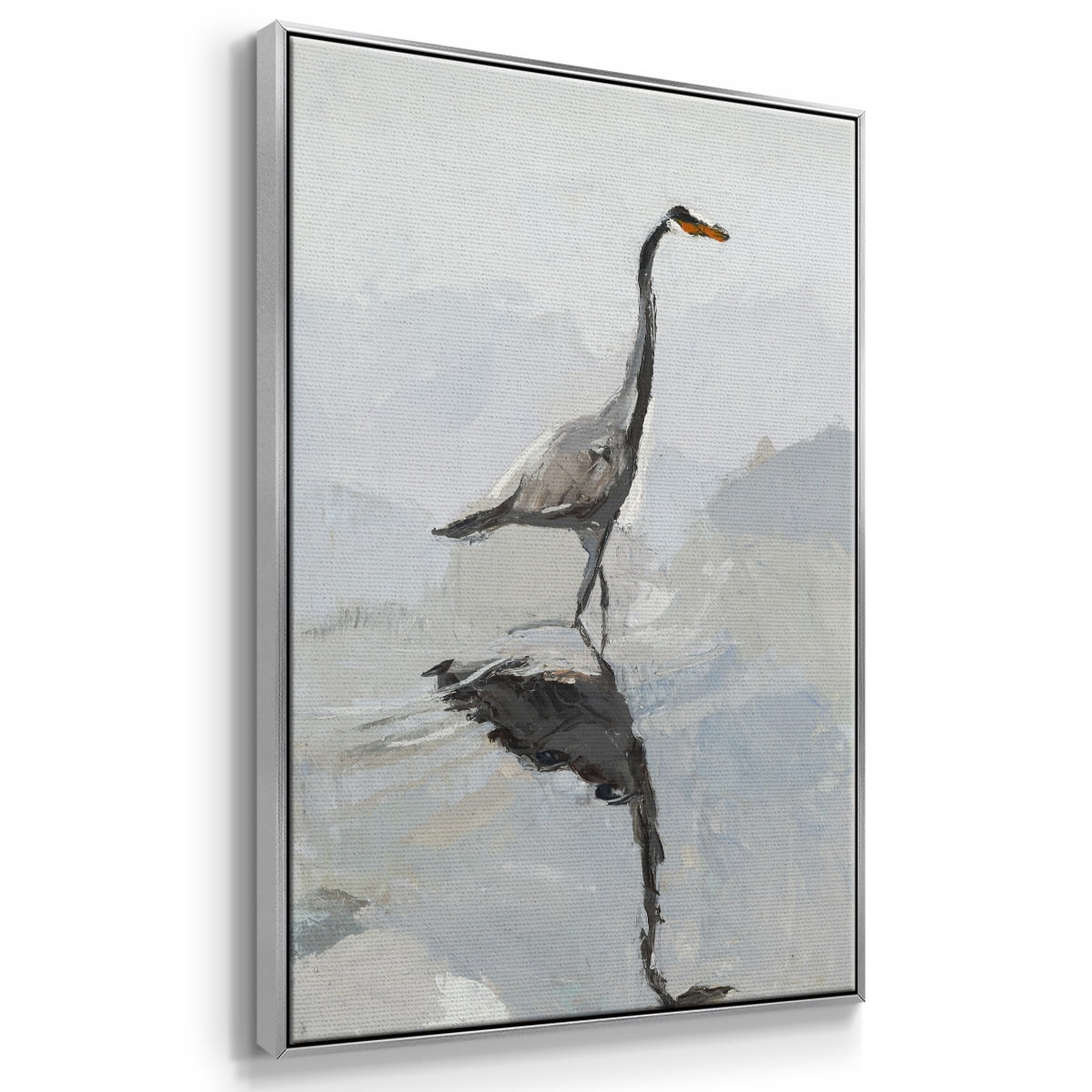 Heron Framed Premium Gallery Wrapped Canvas - Ready to Hang - 27 x 41 - Silver Floating Frame