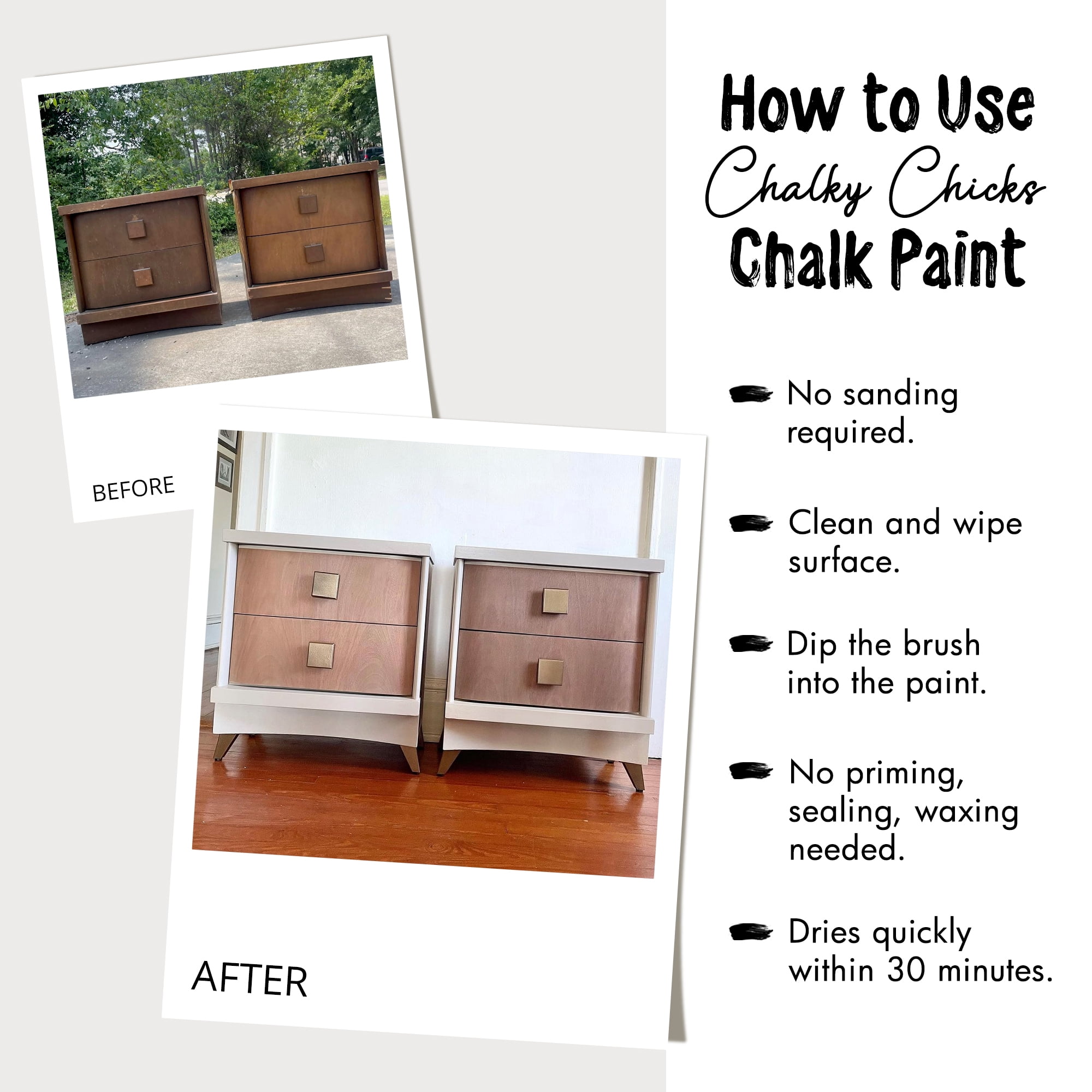 Chalky Chicks 8 Fl Oz Matte Aged Burlap White Chalk Paint for Furniture Without Sanding - No Prep Furniture Paint No Sanding All in One for Crafts, Wood, Cabinet, Walls, Metal, Dresser, Farmhouse
