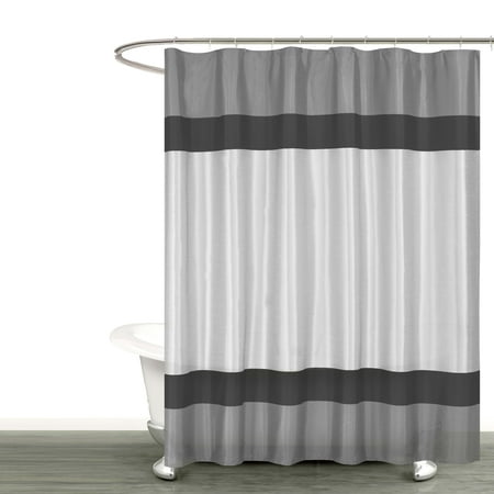 Gray Silver And Blackfabric Shower Curtain With Stripe Design 72
