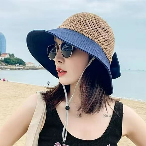 WHEANG Chapeaux de Soleil Chapeau de Soleil Chapeau de Soleil de Plage Chapeau Ajouré avec Nœud Visière de Soleil Écran Solaire Chapeau de Pêcheur Chapeau de Soleil Chapeaux d'Hiver
