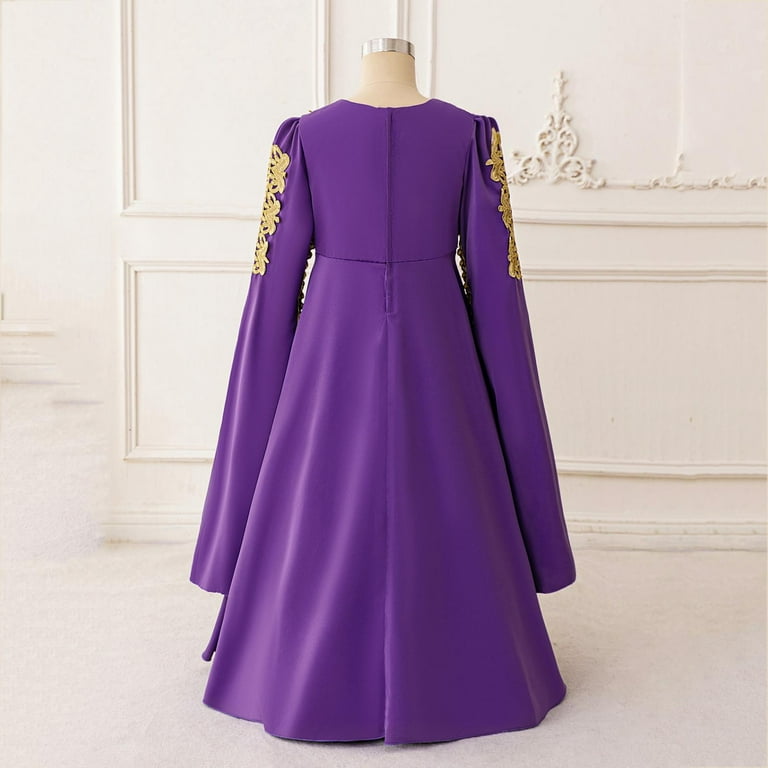 Kids Prayer Dress for Muslim Girls Abaya Bell Sleeve Long Maxi