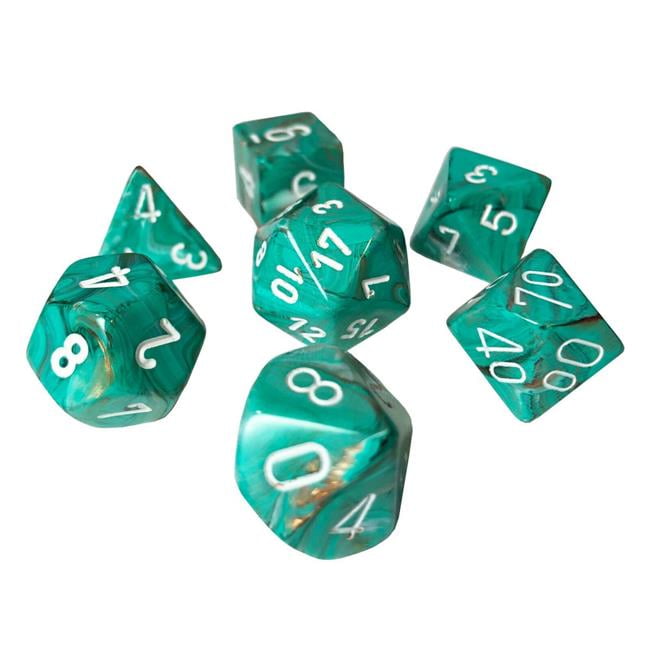 6 Pieces Oxi-Copper with White Numbers Marble 20 Sided D20 Chessex Dice 