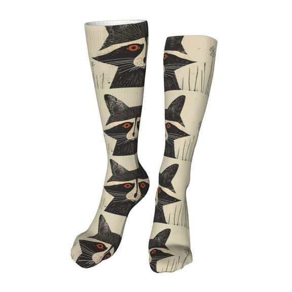 Rocae Retro Raccoon Graphic Print Novelty Casual compression Socks For Women Men Contrast Color Stockings