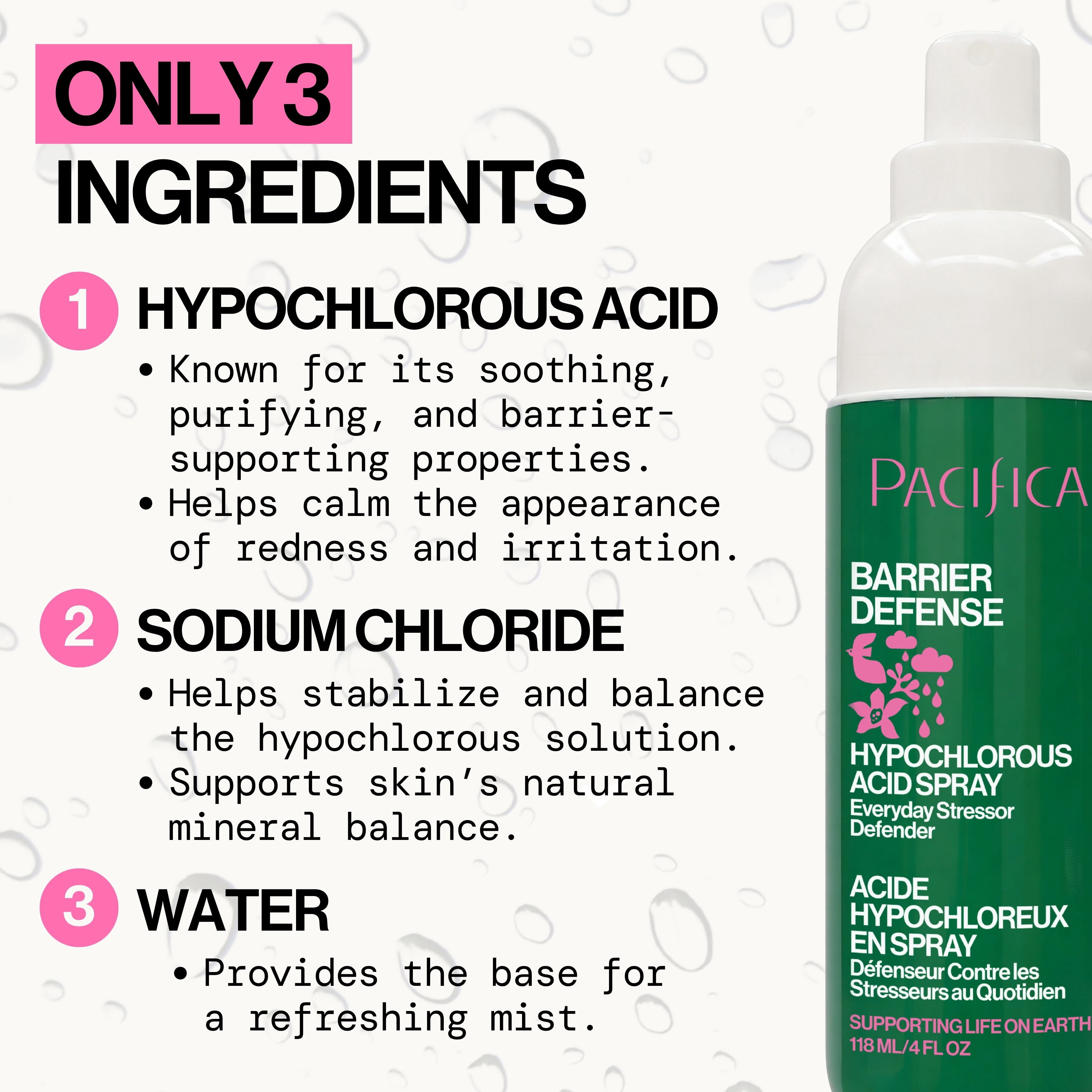 Pacifica Barrier Defense Hypochlorous Acid Spray for Face and Skin to Soothe Redness, Acne, Eczema, and Irritation, Non-Toxic Vegan and Cruelty Free Formula, Fragrance-Free, 4 fl oz