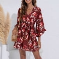 thumbnail image 6 of SHOPESSA Women's Plus Size Dresses Casual Spring Summer Dresses V Neck Short Sleeve Ruffle Floral Flowy Boho Mini Short Beach Dress, 6 of 8