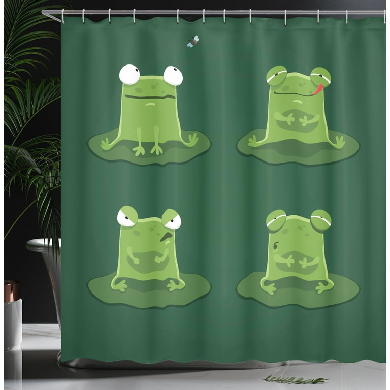 Ambesonne Colorful Shower Curtain, Frog on Water Lily Art, 69Wx84