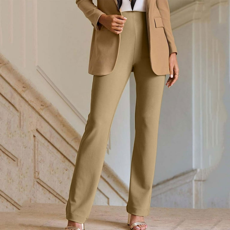 SSAAVKUY Womens Slim Fit Flare Solid Suit Pants Leisure Trousers  Bell-bottoms Solid Color Pants Comfy Holiday Cool Girl Dressy Fashion  Bottoms Khaki 4 