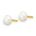 thumbnail image 2 of Real 14kt Yellow Gold 4-5mm White Button Freshwater Cultured Pearl Stud Post Earrings; for Adults and Teens; for Women and Men, 2 of 3