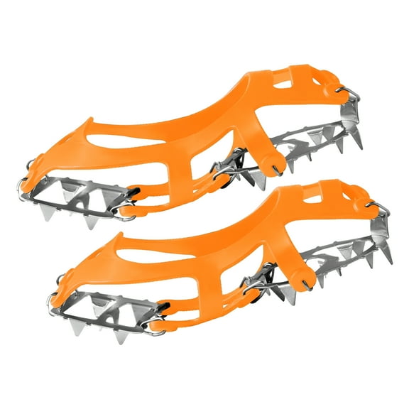 TELOLY Shoe Spikes Shoe Crampons for Snow and Ice Antiskid Stainless Steel Spikes Ice Crampons Spikes Traction Cleats for Fishing L 40 to 45 Orange
