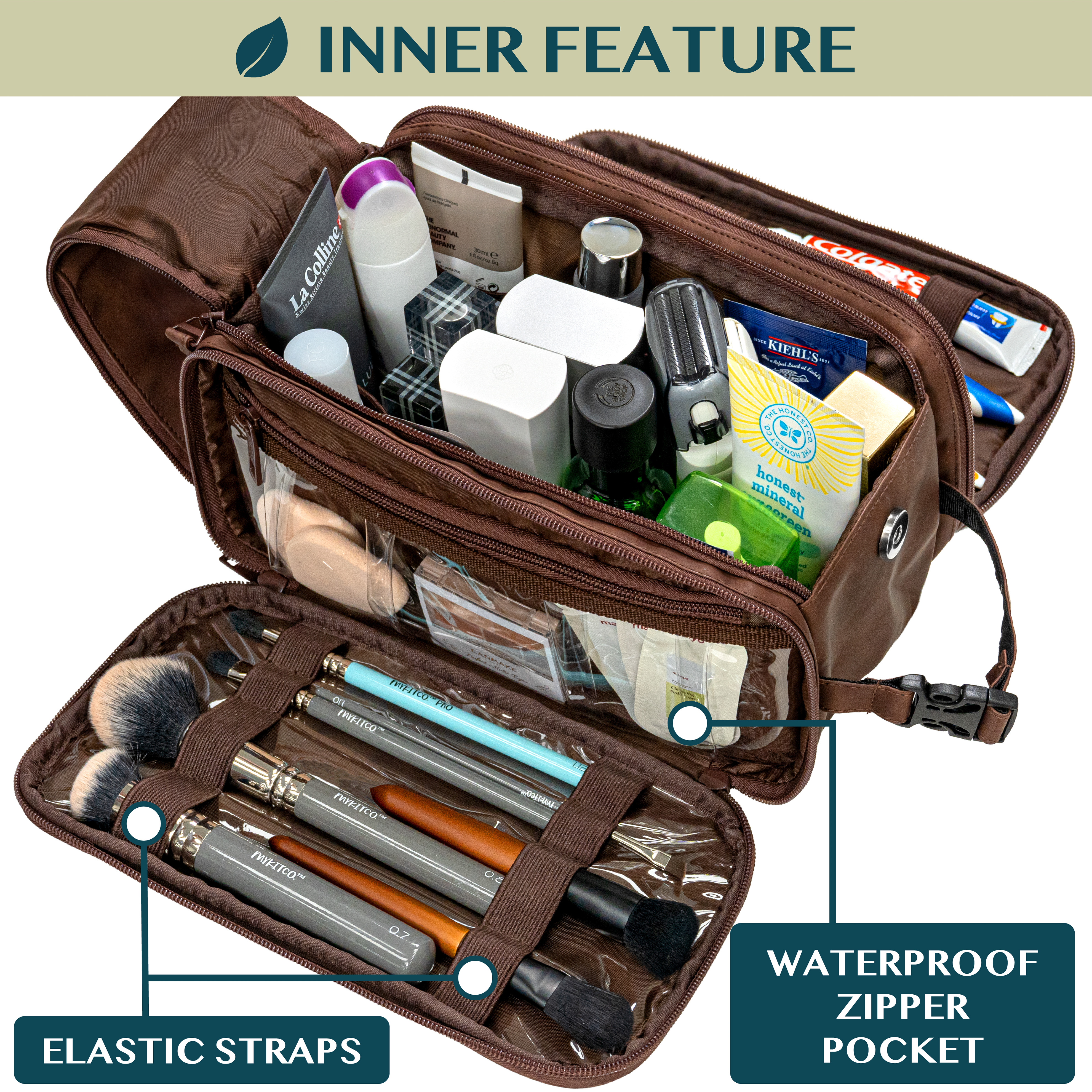 Large Premium Leather Toiletry Bag – Travel Dopp Kit For Men & Women – Unbranded