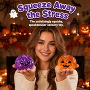 Halloween Ghost Dumpling Squishy, Dumplings Squishies with Steamer Stress Balls, Stretchy Clear Gel Fidget Sensory Toy, Halloween Birthday Holiday Desk Gift for Kids Adults A11 Random-1PCS