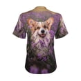 thumbnail image 3 of Uemuo Dog in Lavender Flowers Printed Women's Classic V-Neck T-Shirt - Soft, Breathable, Moisture-Wicking, Perfect for Casual, Office, Travel, and Everyday Wear-Medium, 3 of 5