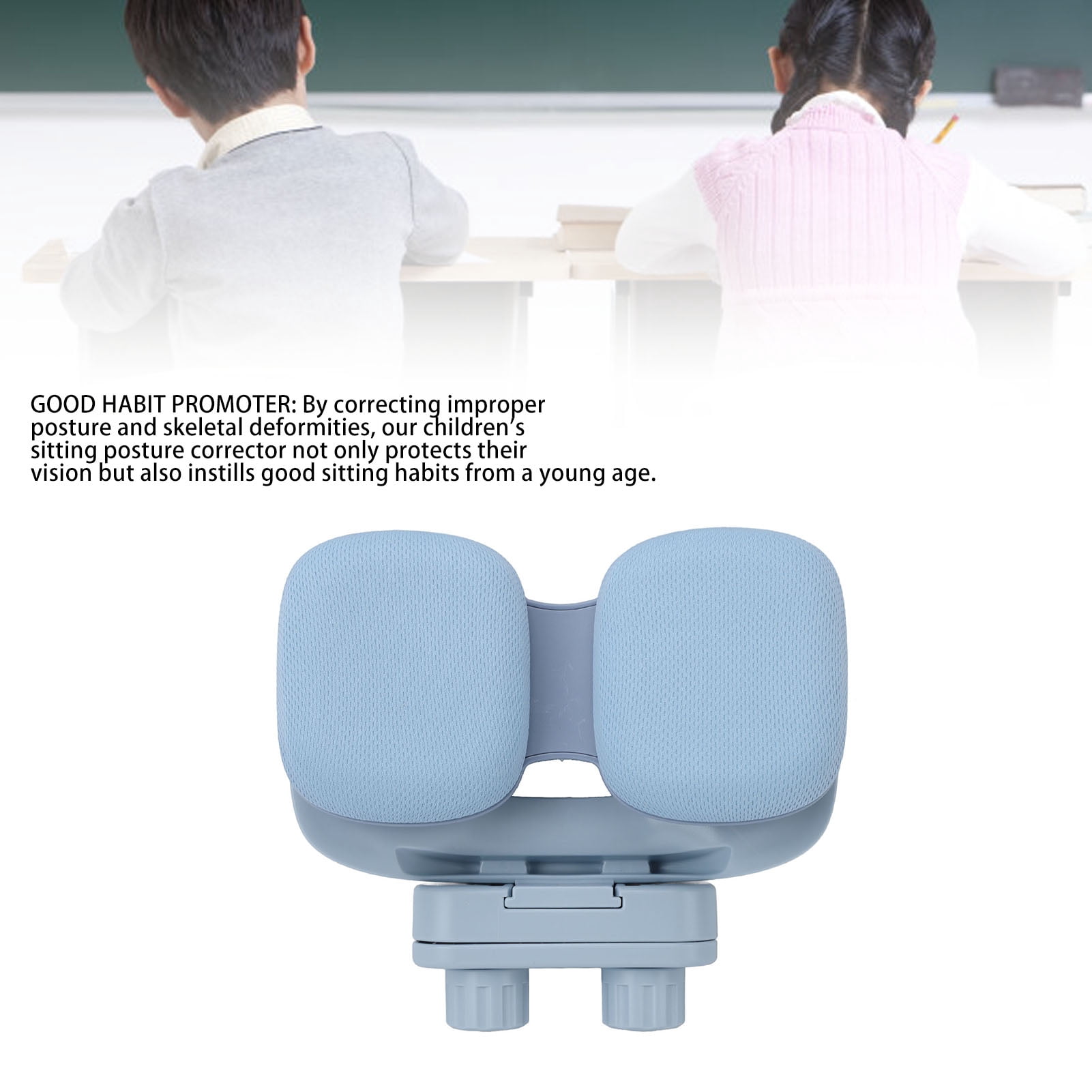 BIMZUC Kids Sitting Posture Reminder with LED Light, Double 3D Buffer Chest Support Eye Protector, Adjustable Desk Writing Posture Corrector for Students, 7.87 x 7.09 x 3.54 inches, Athens Blue